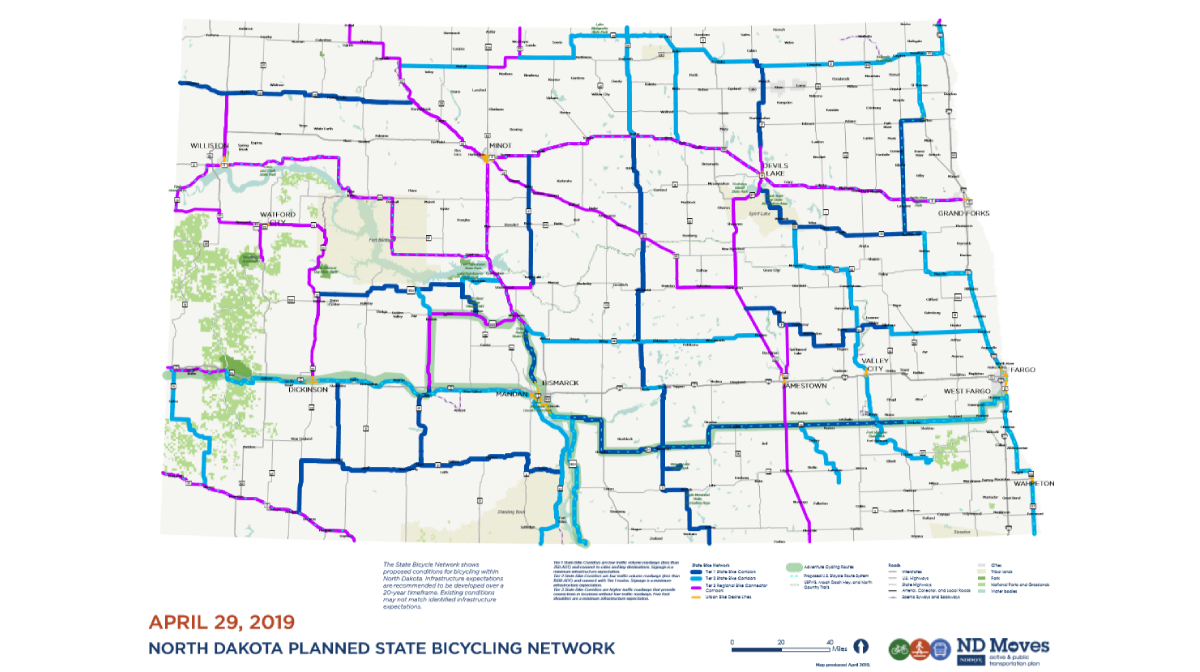 North Dakota Planned State Bicycling Network map